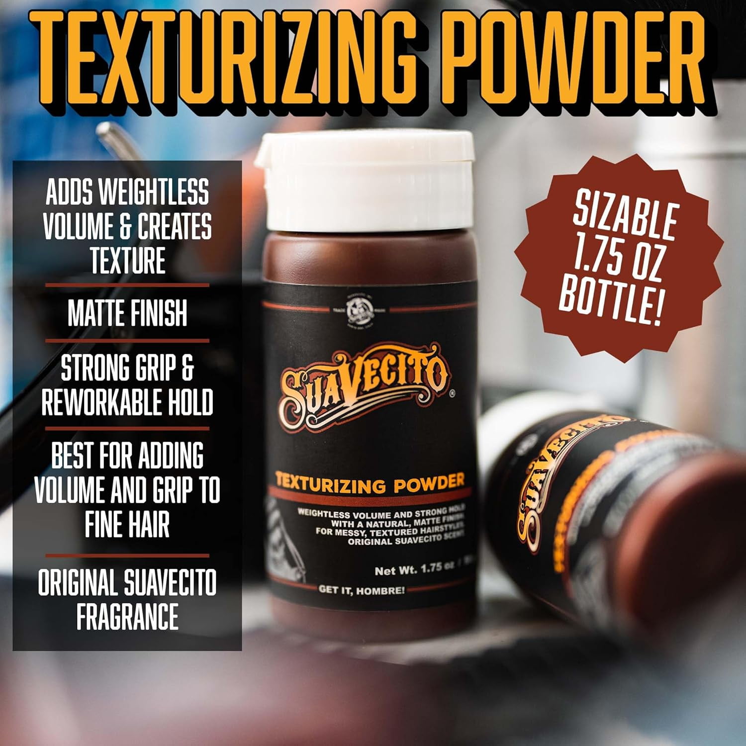 Suavecito Texturizing Hair Styling Powder, for All Hair Types, with Strong Hold, 1.75 oz