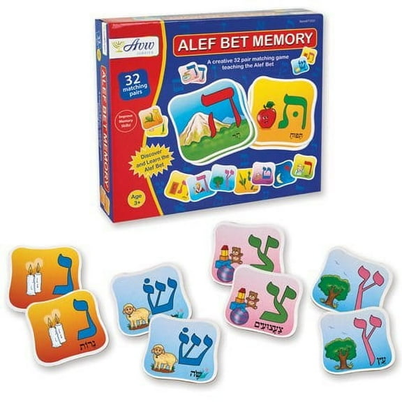 Aviv Judaica Educational Alef Bet Memory Game for Kids Hebrew Teaching Alphabets Game Judaic Childrens Matching Card Game Alef Bais Cards Game