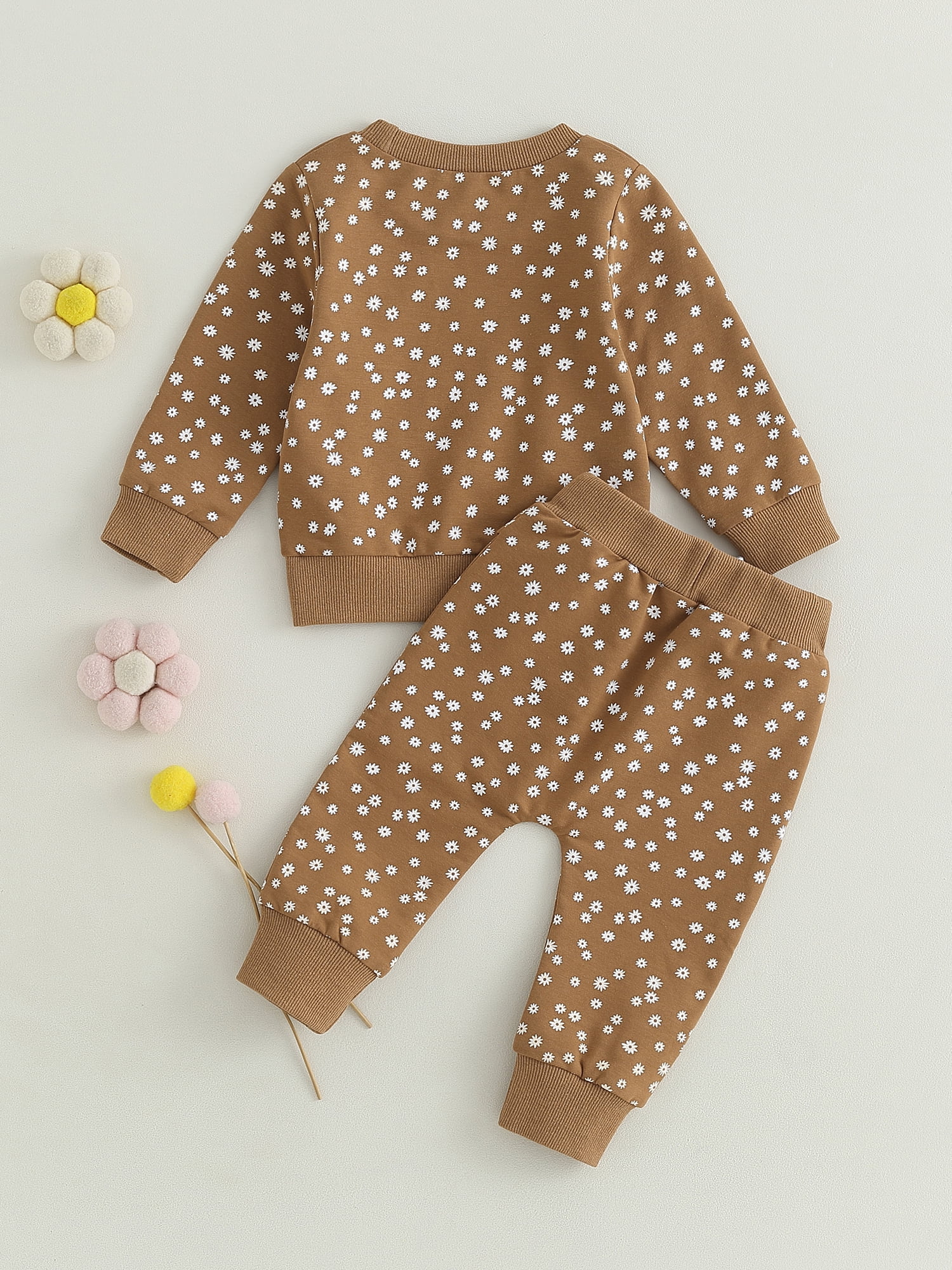 ❁ꕤpopeeꕤ❁(2) xiaxaixu Baby Girls 2-piece Outfit, Flower Print Long Sleeve Crew