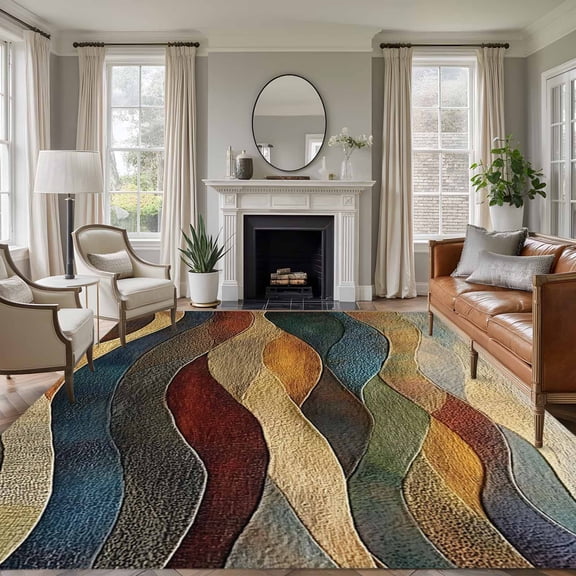 Vintage Green Blue Large Area Rug 8x10 FT, Non Slip Living Room Throw Carpet, Farmhouse Retro Art Washable Soft Indoor Outdoor Carpet Non-Shedding Rug for Bedroom Dining Room