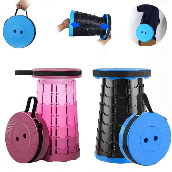 Adjustable Collapsible Stool, Portable Telescoping Seat, Multicolor, 1 Pack
