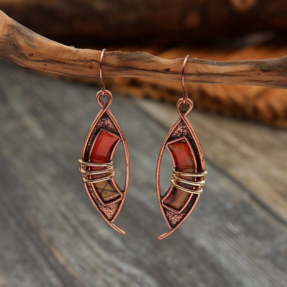 Nvzi-a Retro New Unique Design Style Dangle Drop Earrings for Women Ethnic Bohemian Vintage Jewelry (Red)