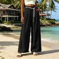 thumbnail image 5 of cocolona Womens Summer Casual Linen Pants Elastic Waist Straight Wide Leg Vacation Lounge Pants with Pockets, 5 of 5