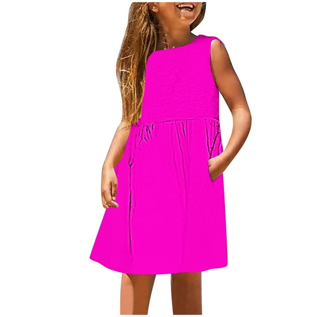 Huvoen Maxi Robe pour Filles Robe pour Enfants Petites Filles Quotidienne Vacances Imprimé Sans Manches Décontractée Mignonne Douce Robes Roses 8 Ans