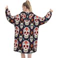 thumbnail image 3 of Mexican Skull Print Oversized Blanket Hoodie, Wearable Blanket Adult For Women Men And Teenager, Super Soft Warm Flannel Fluffy Hooded Blankets Sweatshirt With Big Pocket, 3 of 8