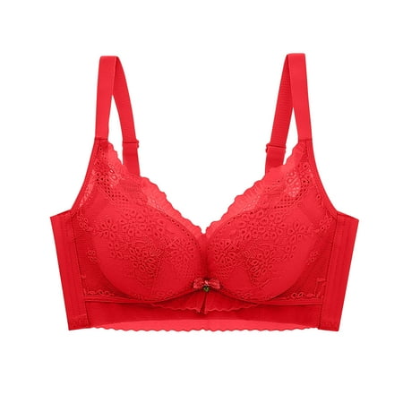 Gnurob Padded Bras for Women No Underwire Brassiere Push Up Bralettes Lightly Lined Cups Bra Plus Size Widen Band Bralette Comfort Breathable Underwear Clearance Saving Red Medium