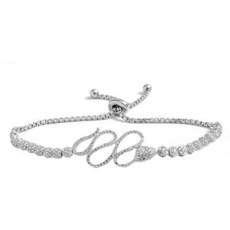 Pori Jewelers CZ Sterling Silver Swirl Friendship Bolo Adjustable Bracelet