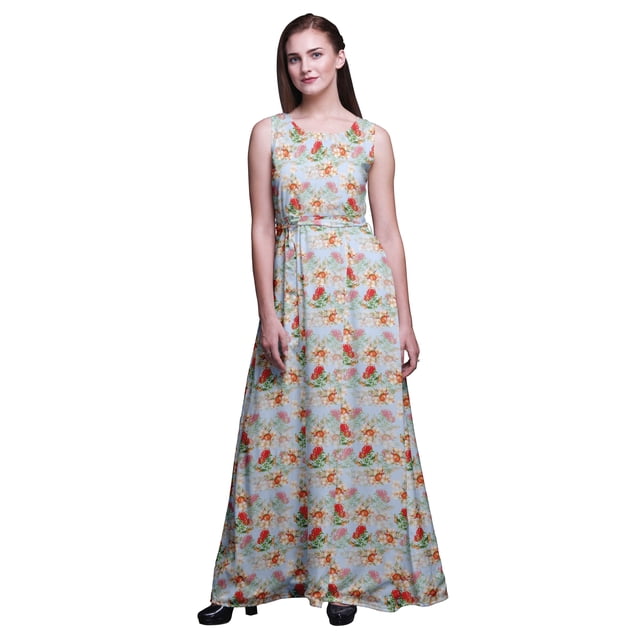 Bimba Robe Longue Débardeur Maxi à Fleurs pour Femme, Col Rond, Imprimée, Robe de Soirée - X-Grand