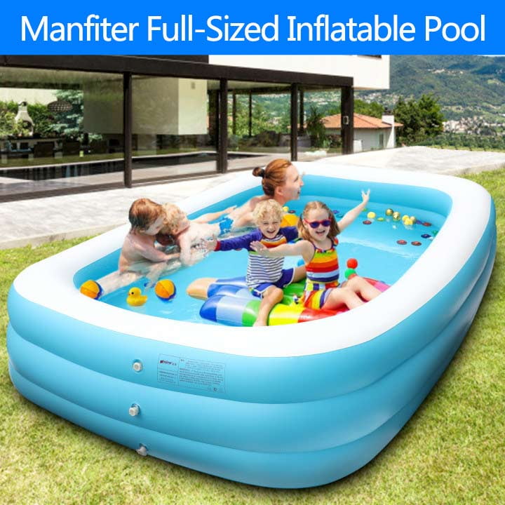 120” X 72” X 20” Garden Full-Sized Blow Up Family & Kids Swimming Pool Outdoor Kiddie Pool Backyard Ages 6+ Inflatable Full-Size Pool Summer Water Party 