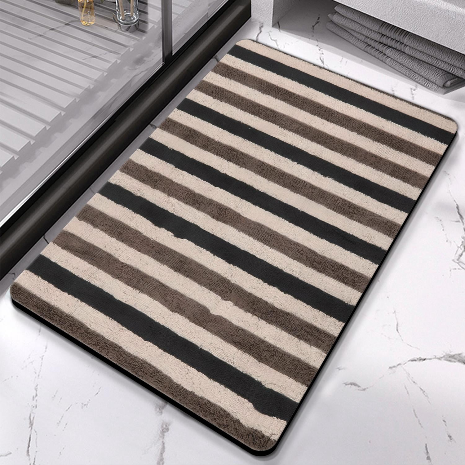 Superior Luxury Striped Microfiber Bathroom Rugs - Extra Thick 20x32 inch Bath Mat, Highly Absorbent, Anti-Slip, Machine Washable for Bathroom, Tub, and Shower