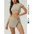 thumbnail image 2 of AEXTO Two-Piece Set Women's Solid V Neck Crop Top & Side Slit Skort Set, Casual Short Sleeve Top & Skort, Ladies Sportswear for Outdoor Tennis, 2 of 9