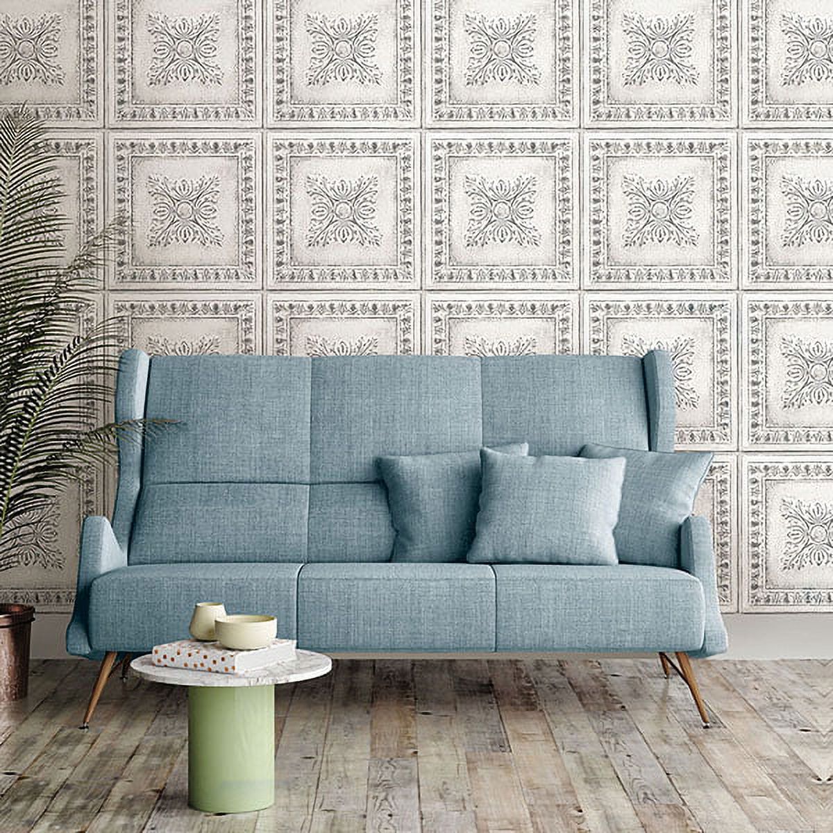 NuWallpaper Reclaimed Tin Vinyl Peel And Stick Wallpaper, 216-in by 20.5-in, 30.75 sq. ft.