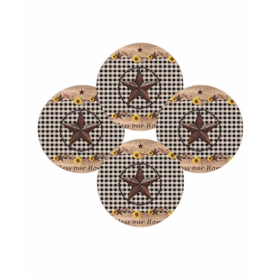 Round Placemats Set of 4 Bless Our Home Place Mats Washable Woven Placemat Texas Star Sunflower Black Plaid Circle Braided Table Mat for Kitchen Dining Table Party Home Decor 15 Inch