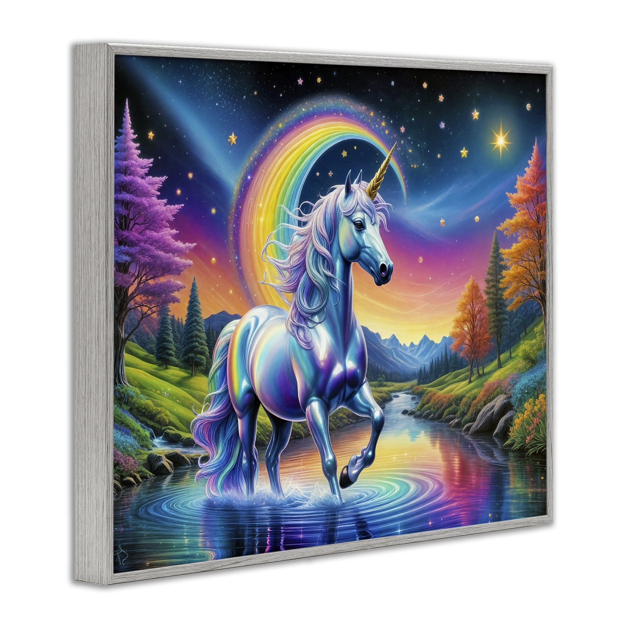 Stupell Industries Rainbow Prism Unicorn Gray Framed Giclee Art, design by Tabz Jones