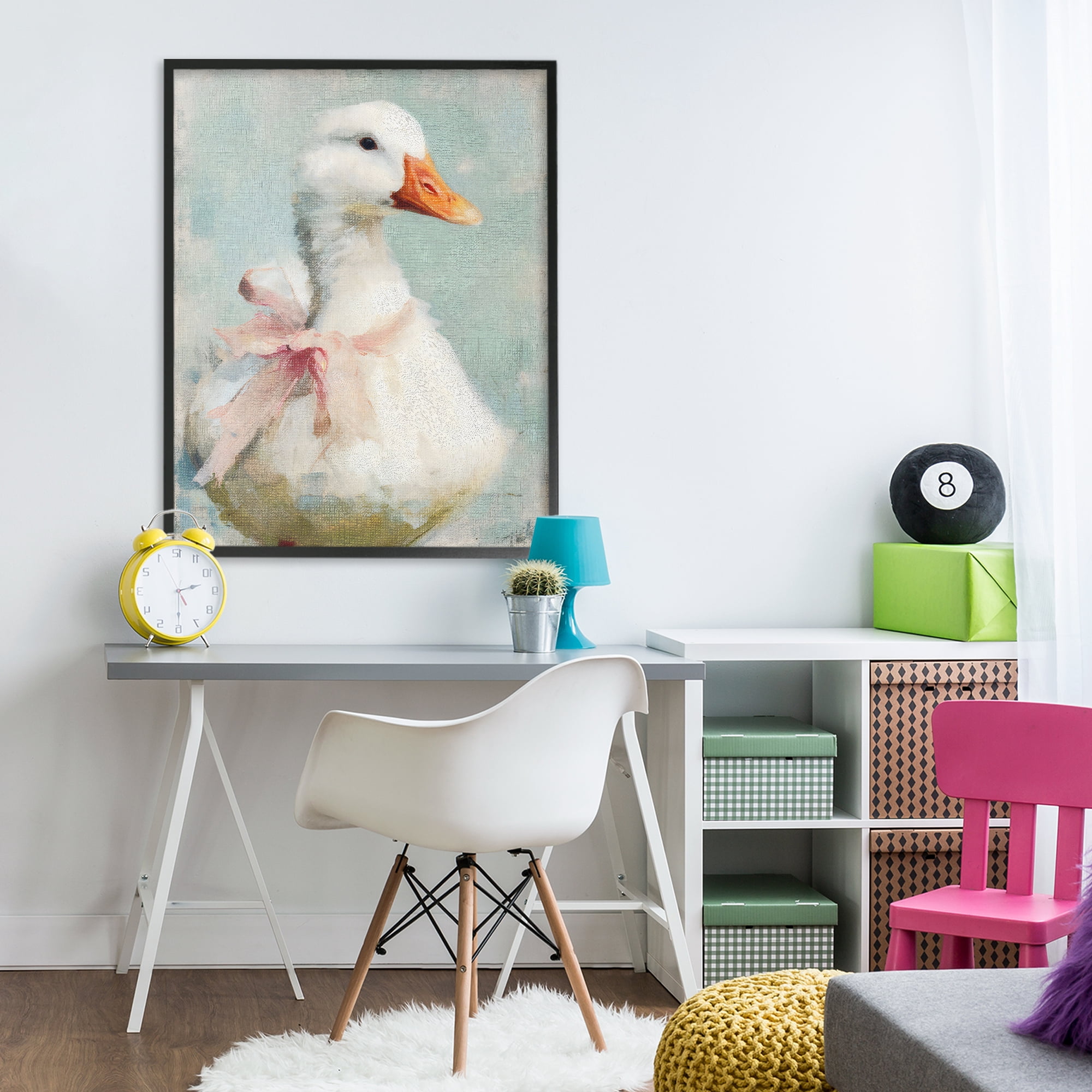 Stupell Industries Soft Pink Bow Goose Black Framed Giclee Art, design by LSR Design Studio