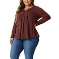 thumbnail image 2 of DARING DIVA Women's Plus Tops Notched Neck Front Pleated T-Shirt Blouses 1X Burgundy, 2 of 6