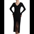 thumbnail image 1 of Vestido Tipo Suéter con Cuello en V, Abertura Frontal y Botones Acanalados para Mujer Negro L, 1 of 7