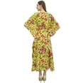 thumbnail image 3 of Bimba Women's Floral Printed Yellow Full Kimono Sleeve With Drawstring Kaftan-4, 3 of 5