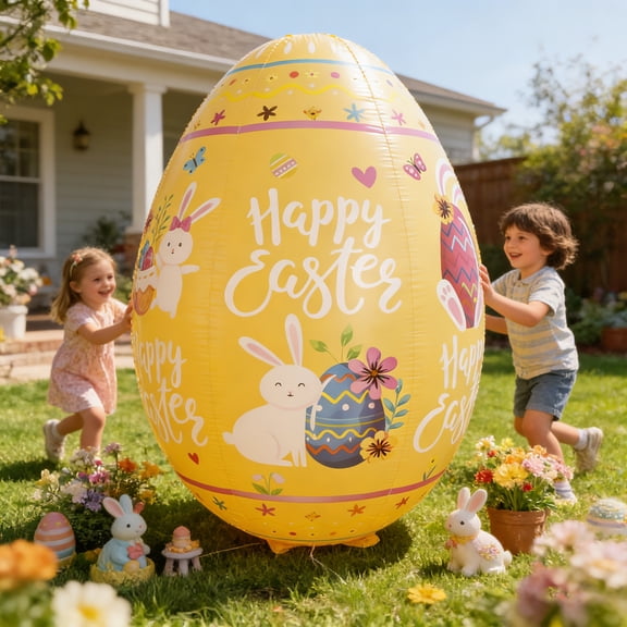 SDJMa 41.3 Inch Large Inflatable Easter Egg, Giant Colorful Blow Up PVC Egg for Indoor Outdoor Spring Easter Party Garden Yard Lawn Decor