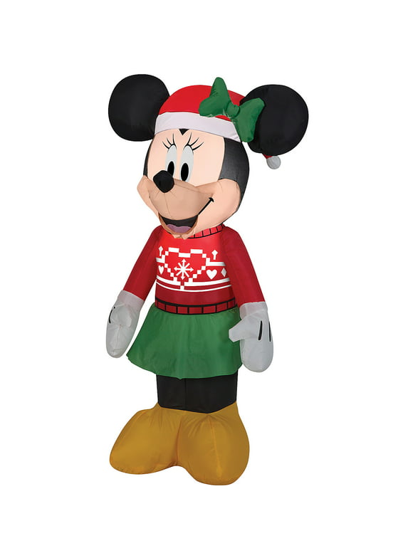 Gemmy Inflatable Minnie Mouse Ugly Christmas Sweater  LED Lighted Yard Decoration - 42 in x 17 in