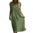 thumbnail image 2 of Xaqiouau Solid Womens Short Sleeve Midi Dress Casual Summer Round Neck Loose Fit A Line Dress Hollow Out Detail Flowy Everyday Dress, 2 of 9