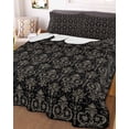 thumbnail image 3 of Quilts Queen Size Bedding Set, Black Floral Abstract Lightweight Quilted Comforter, Vintage Ethnic Bohemian Flowers Soft Reversible Bedspread Coverlet with Pillow Covers for All Season, 90" x 96", 3 of 7