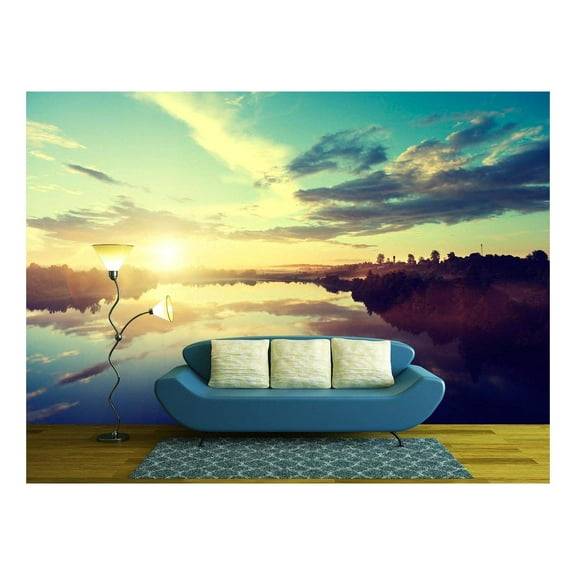 wall26 - Sunset on The River - Removable Wall Mural | Self-Adhesive Large Wallpaper - 66x96 inches