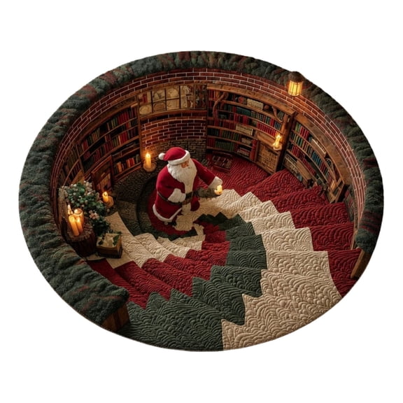 3D Christmas Round Rug, Optical Illusion Christmas Rug for Indoor Outdoor Use, Custom Santa Claus 3D Effect Design Floor Mat for Living Room & Bedroom Christmas Decor, 24in