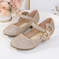 thumbnail image 4 of SGMVNU Girls Glittler Sandals Low Heel Elegant Mary Jane Dress Sandal Wedding Party Flower Girl Dress Shoes for Little/Big Kids Gold Size 7-8 Years, 4 of 5