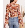 thumbnail image 4 of IDOPIP Bell Sleeve Tops for women Lettuce Trim Mock Neck Floral Mesh Top Crop T Shirt S-XL, 4 of 10