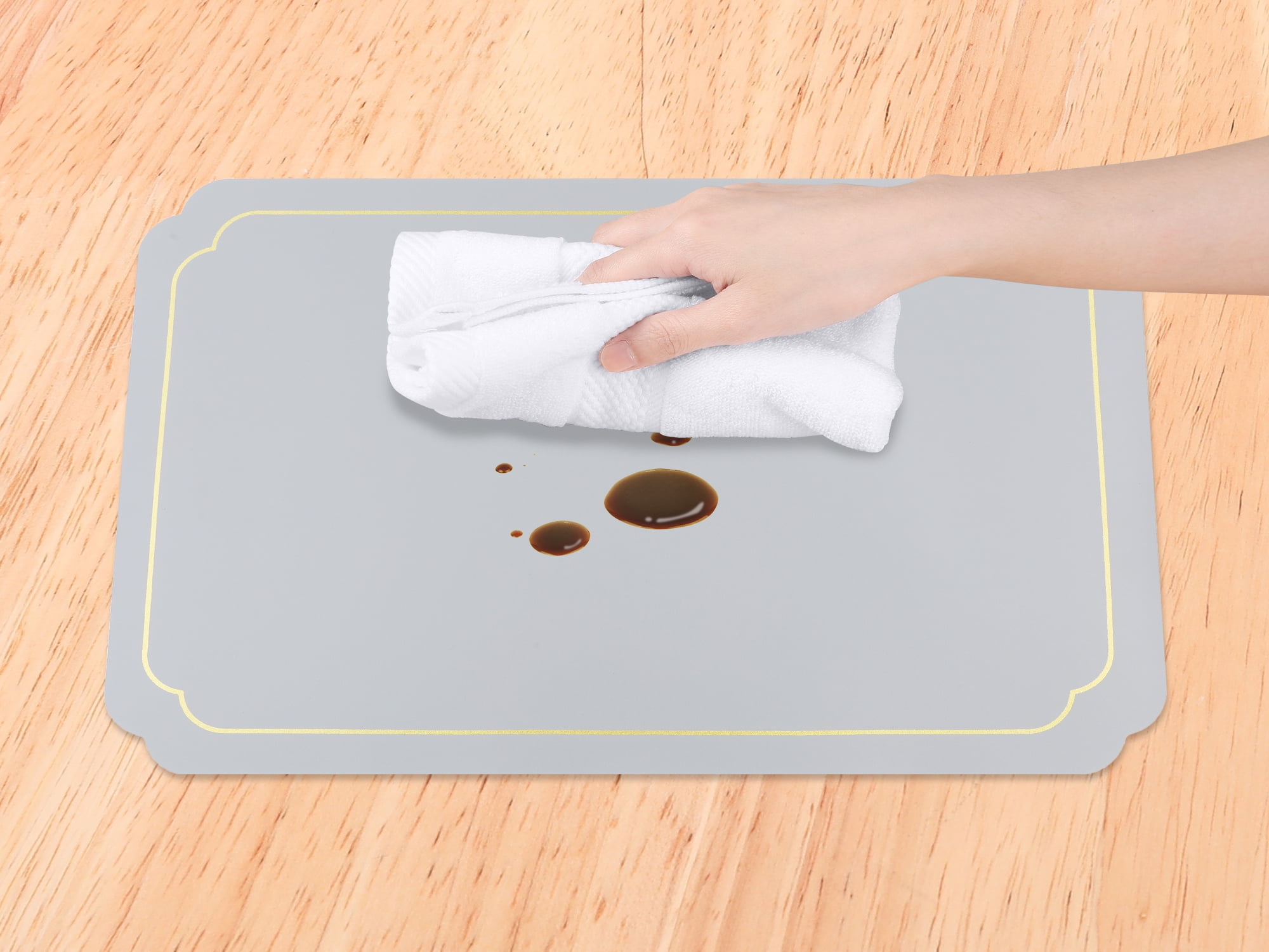 Unique Bargains Placemats Leather Placemats for Kitchen Dining Table Green Gray 18x12in