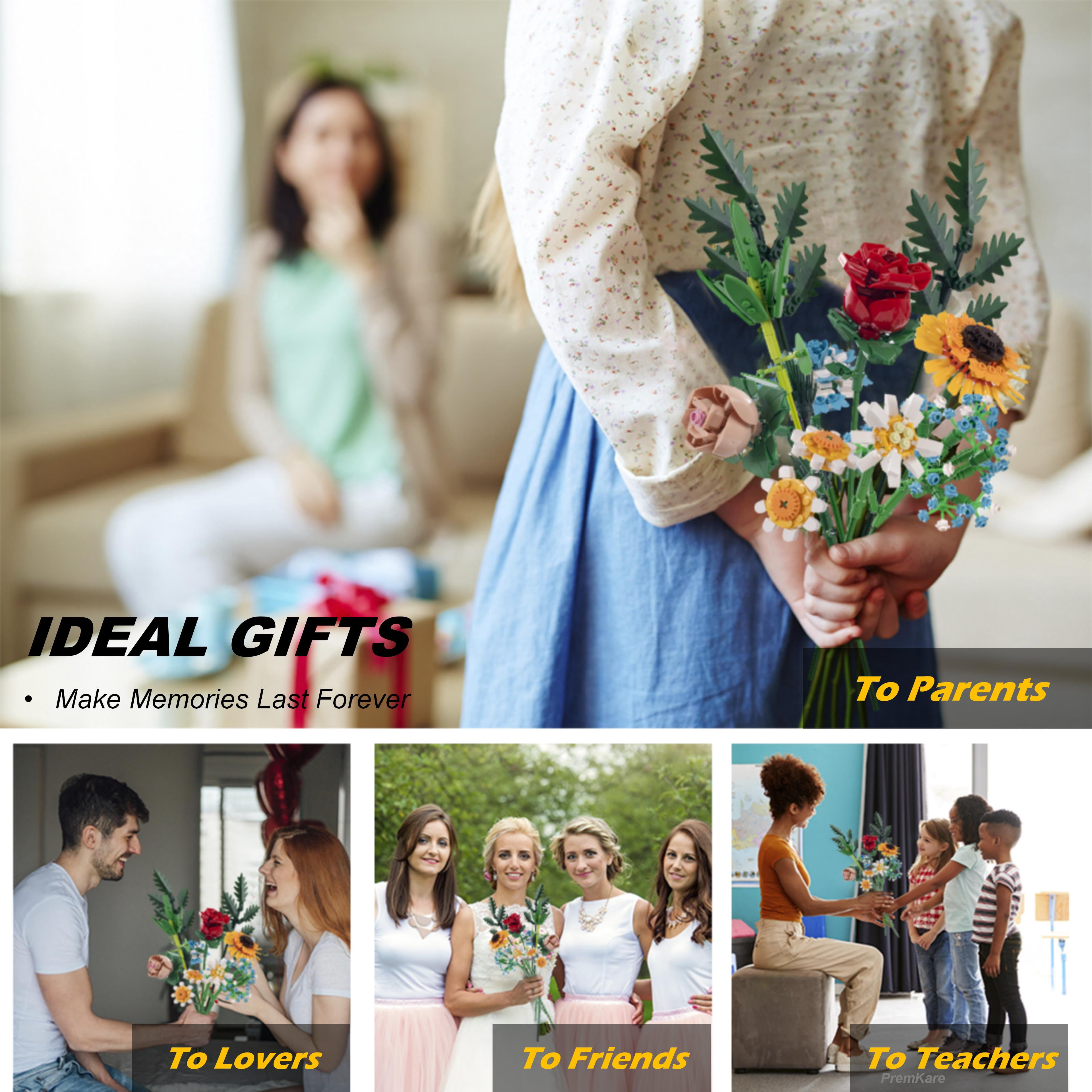 Flower Bouquet Building Kit, Flower Building Toy, Artificial Flower Toy Building Set for Adults, Lego Compatible, 600 PCS Botanical Collection for Ages 8-12 yrs Old Girl for Gift