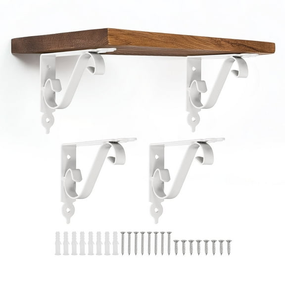 Uxcell 4 Pcs Decorative Shelf Brackets, 150mm/6 Inch Heavy Duty Floating Shelf Brackets for Wall Bookshelves Shelves Support, White