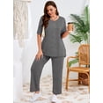 thumbnail image 2 of SHOWMALL Plus Size Matching Sets for Women 2 Piece Leisure Outfits Short Sleeve Lounge Wear with Pockets Heather Gray 5X, 2 of 9