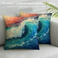 thumbnail image 3 of Orinice Ocean Waves Graphic Decorative Cotton Linen Throw Pillow Cover 18x18in, 3 of 5