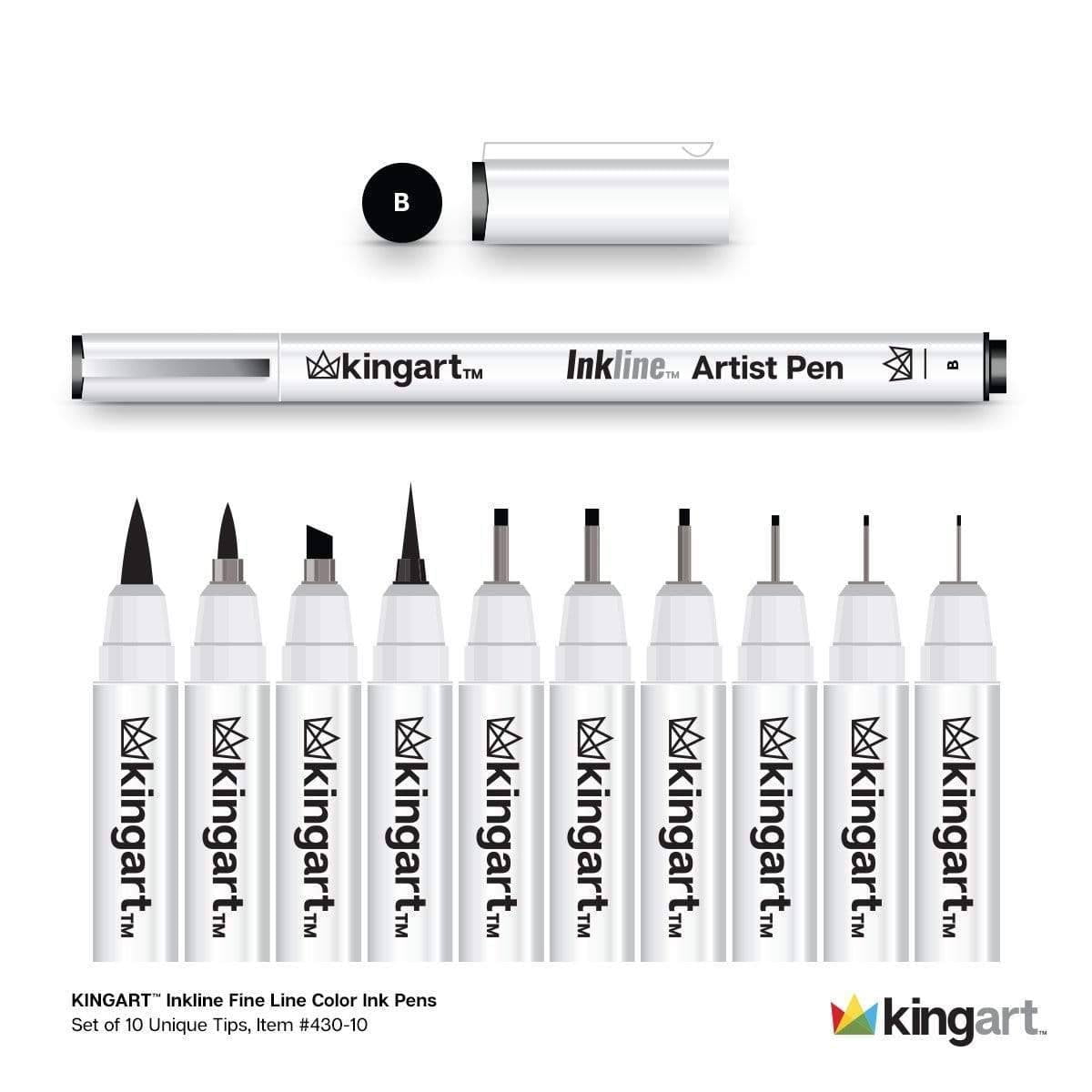 ( 2 Pack ) KINGART Inkline Art & Graphic Pens, Fine Line, Archival Black Ink, Assorted Sizes, 10 Count