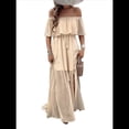 thumbnail image 1 of Vestido Informal de Lunares con Hombros Descubiertos para Mujer, con Volantes, Corsé, Borlas y Cintura Alta, con Abertura y Abertura, Color Liso Albaricoque M, 1 of 8