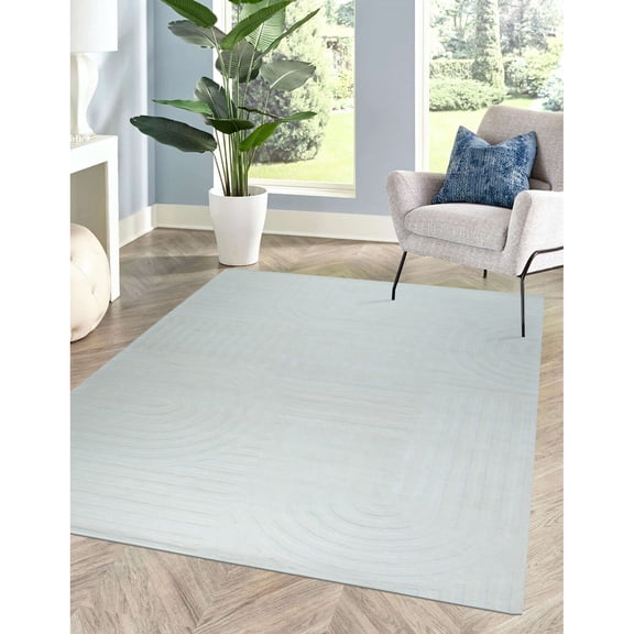 EORC Ivory Hand-Tufted Wool Contemporary Modern Area Rug