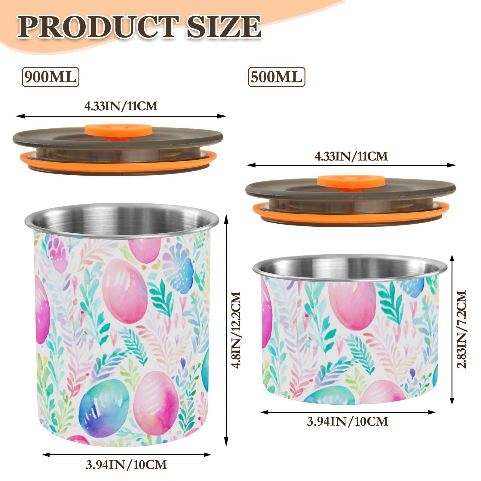 Rainbow Easter Eggs Airtight Coffee Bean Canister 30oz Food Storage Containers with Lids For Gournd, Tea, Sugar, Flour, Rice, Cereal, Candy Cookie Jar