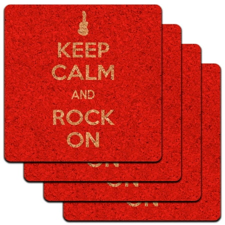 

Keep Calm And Rock On Music Guitar Low Profile Cork Coaster Set