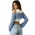 thumbnail image 4 of Crochet Bolero Shrugs for Women 2026 Y2K Hollow Out Long Sleeve See Through Cropped Knit Sweater Tops Sky Blue S, 4 of 6