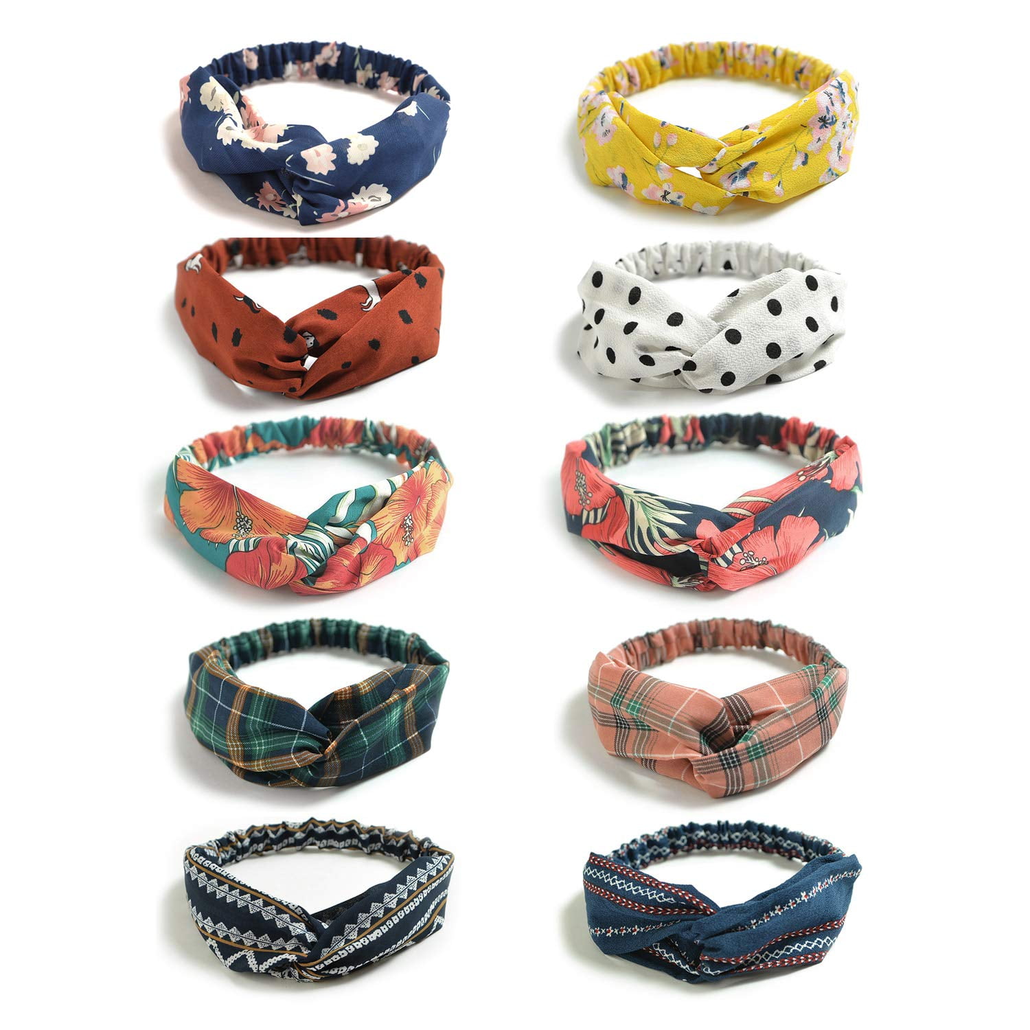 Coolmade 10 Pack Boho Vintage Flower Printed Headbands for Women