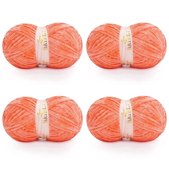 BATELO Velvet Chenille Yarn for Crocheting & Knitting 1440 Yards, Soft Thick Fluffy Bulky Blanket Yarn, 4 Pack of 10.5oz (Coral Red)