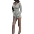 thumbnail image 1 of Gupgi Combishort d'Été pour Femmes, Manches Longues, Fermeture Éclair, Gris, 1 of 9