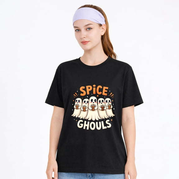 Women's Cotton T-Shirt Spice Ghouls Ghost Coffee Graphic Fall Tee