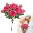 thumbnail image 2 of 1Pc Artificial Flowers, Artificial Rose Bouquet, 5 Heads Silk Fake Rose Bunch, Fake Peonies Bouquet for Wedding Table Centerpiece and Floral Home Decor, Long Lasting Floral Arrangement, 2 of 6
