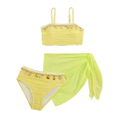 Piomll Girls Swimsuits 2 Pcs Bikini Solid Color Tankini Top Shorts Teen Youth Kids Beachwear