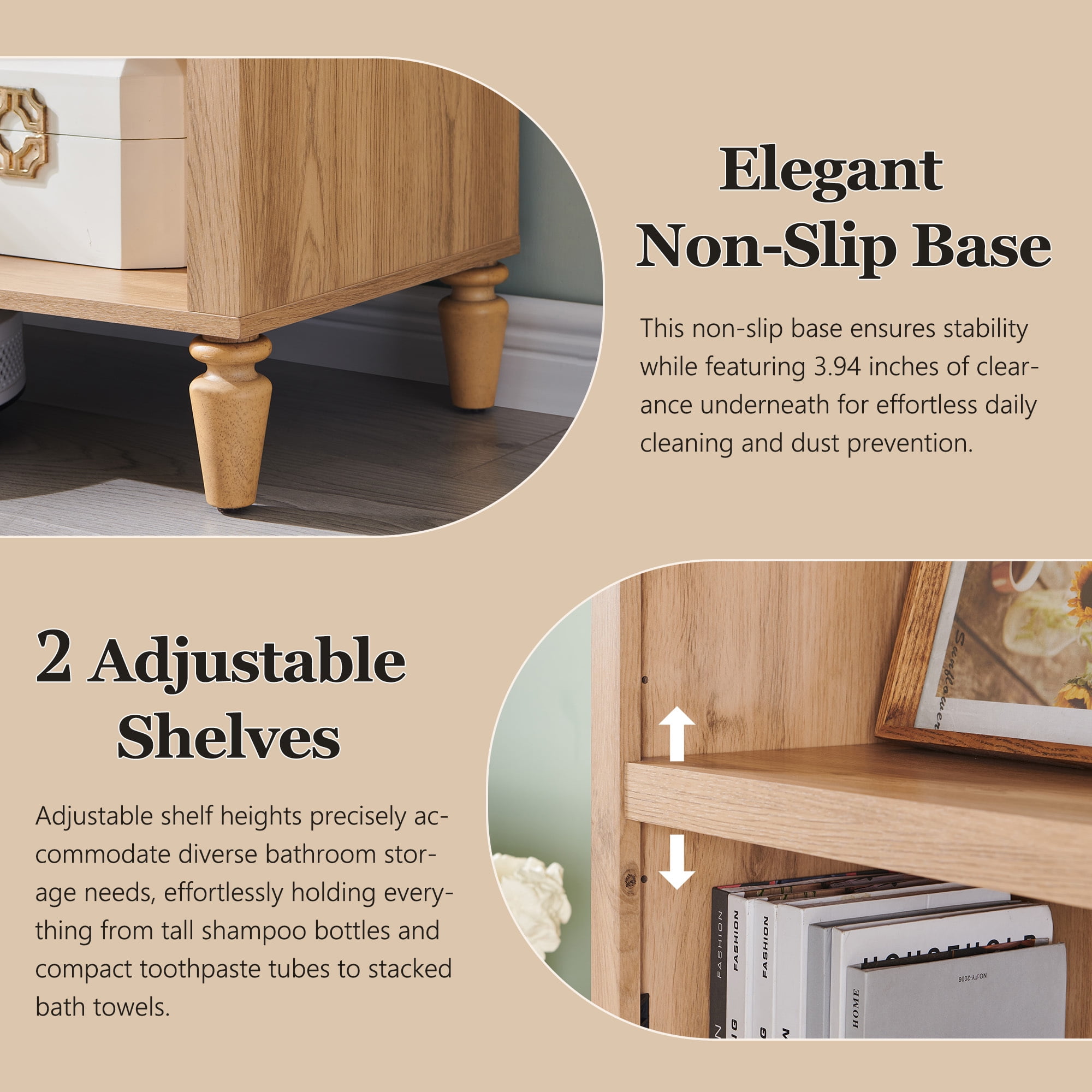 SinCiDo Tall Arched Bathroom Storage Cabinet with Adjustable Shelves, 5-Tier Bathroom Cabinet for Bathroom, Kitchen, Living Room, Natural