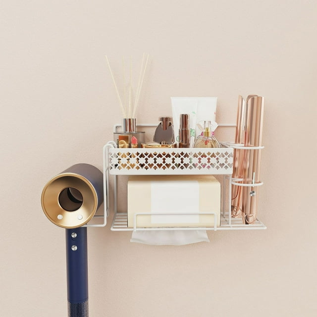 XYAIYT Wall Mounted Bathroom Storage Organizer for Hair Dryer and Towel Multifunctional Iron Rack Space Saving Long Lasting Design Suit for Small Bathrooms 170 Characters
