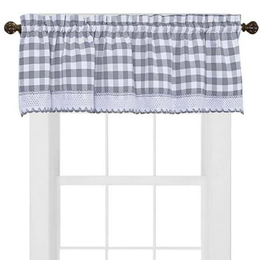 Plaid Checkered Country Farmhouse Rod Pocket Window Valance - Gray/White